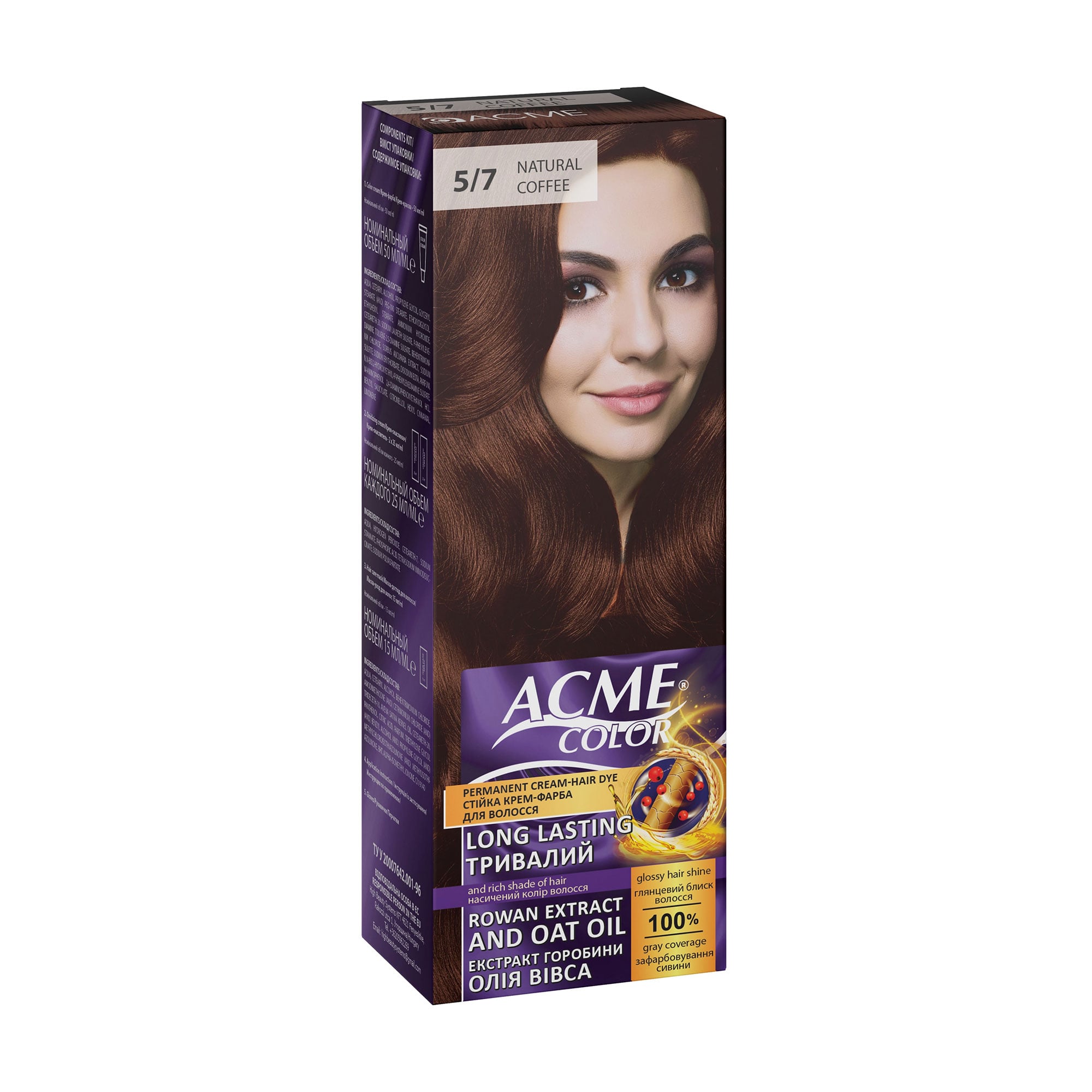 Стійка крем-фарба для волосся Acme Color Permanent Cream-Hair Dye 5/7 Natural Coffee, 115 мл
