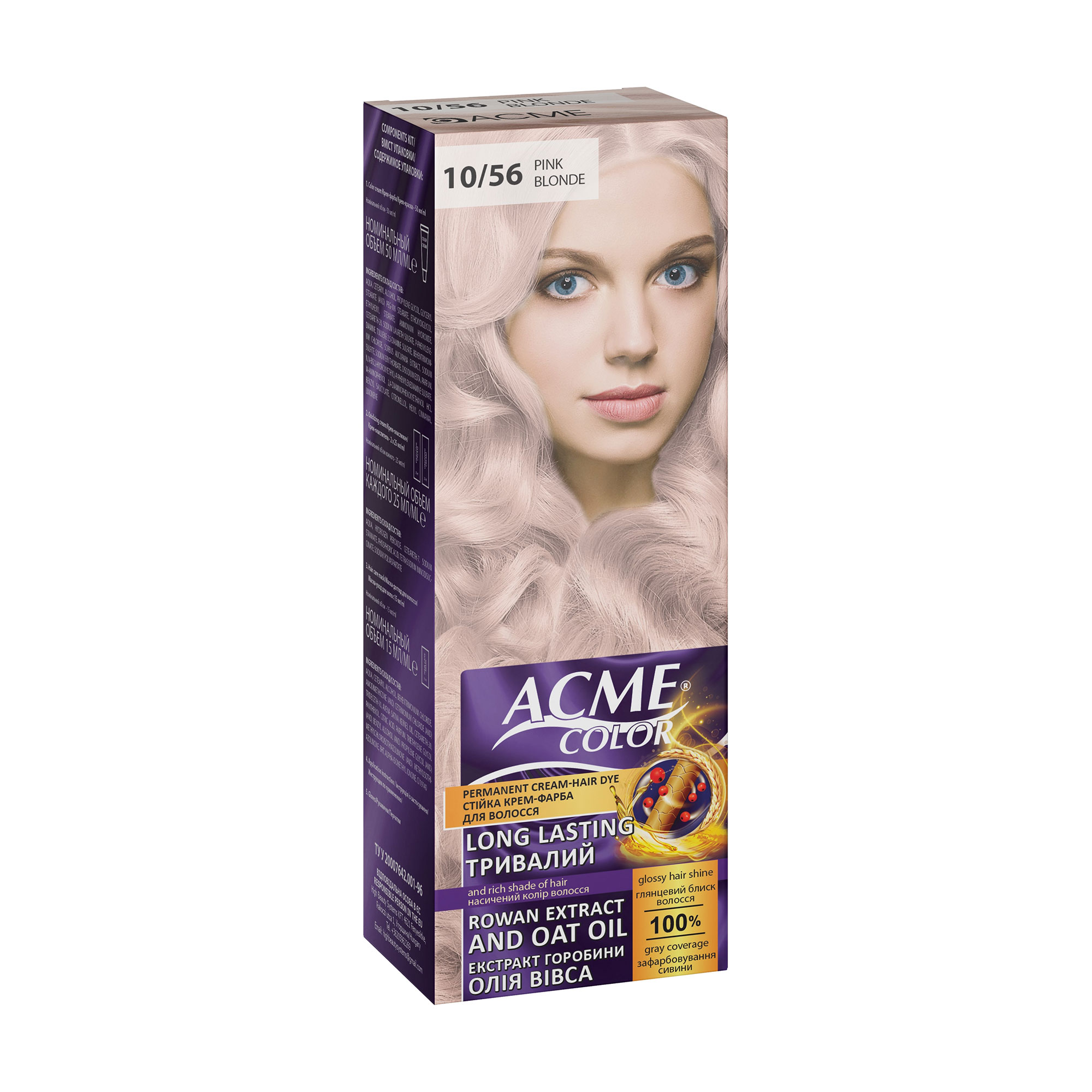 Стійка крем-фарба для волосся Acme Color Permanent Cream-Hair Dye 10/56 Pink Blonde, 115 мл
