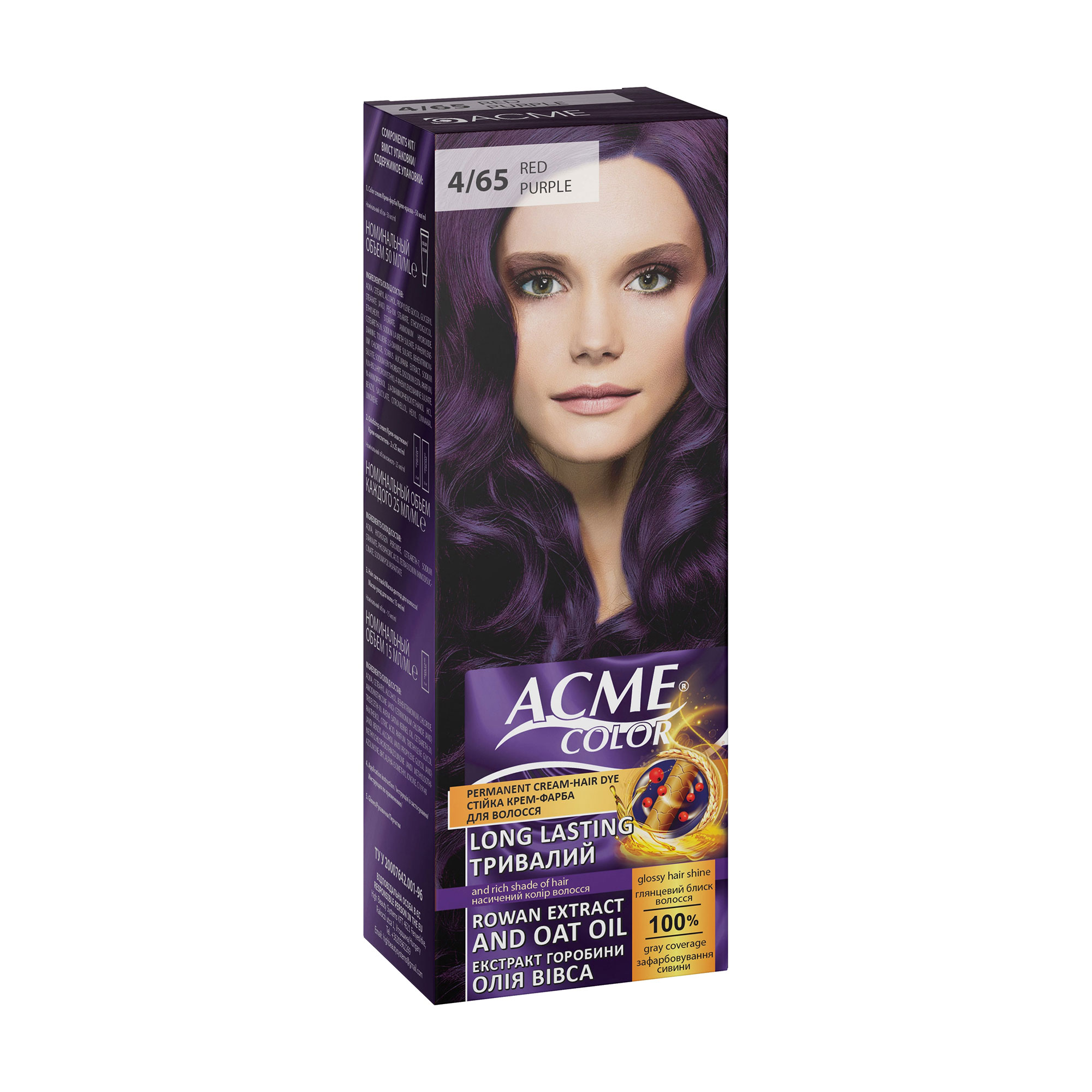 Стійка крем-фарба для волосся Acme Color Permanent Cream-Hair Dye 4/65 Red Purple, 115 мл